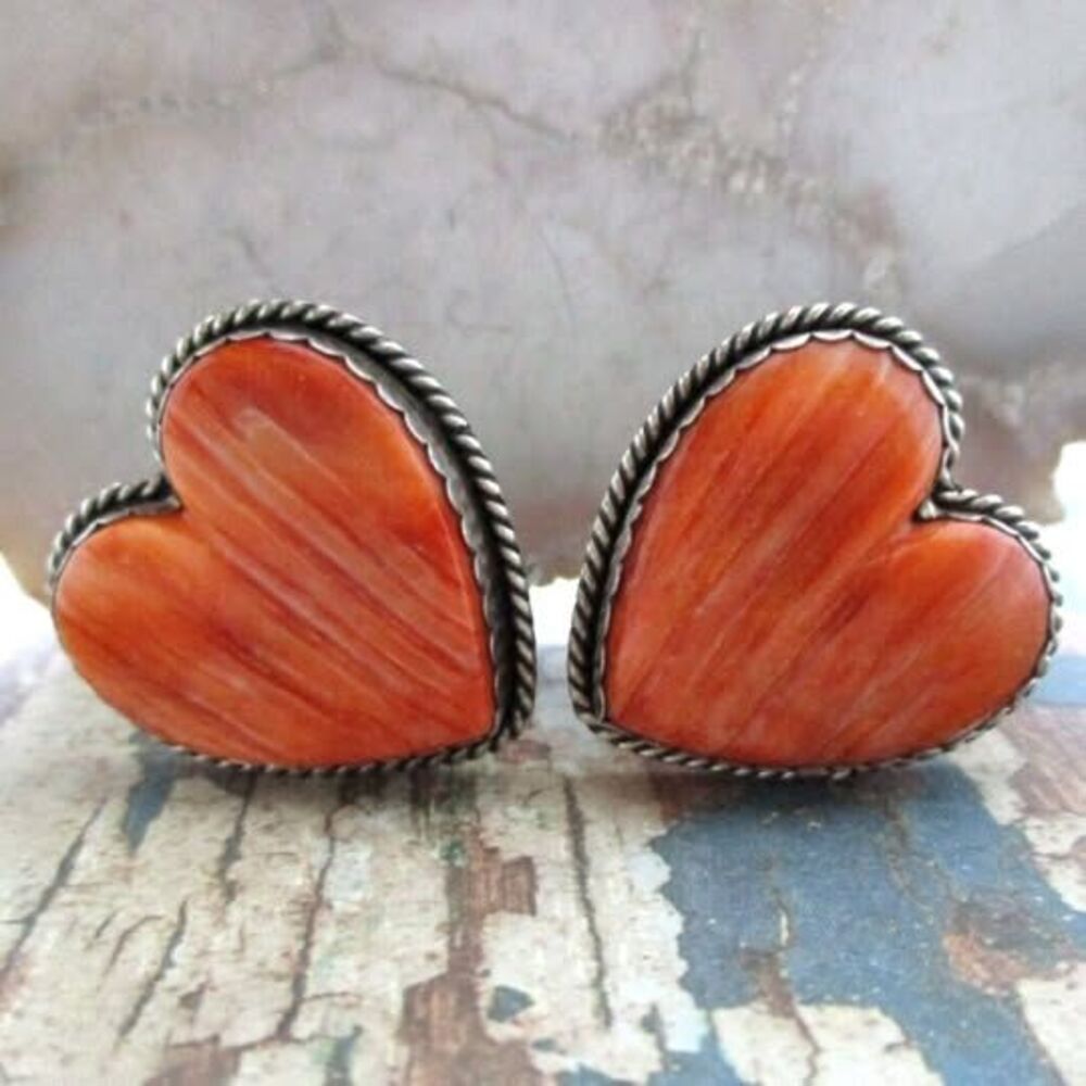 Joan Slifka Sterling Silver Spiny Oyster Heart Shaped Clip on Earrings
